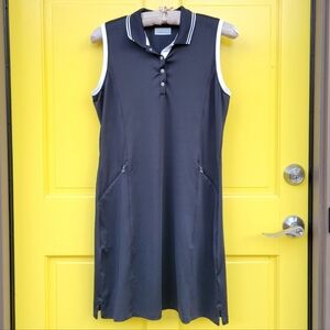 Callaway Opti-Dri Sleeveless Golf Dress Black White Trim Zip Pockets M